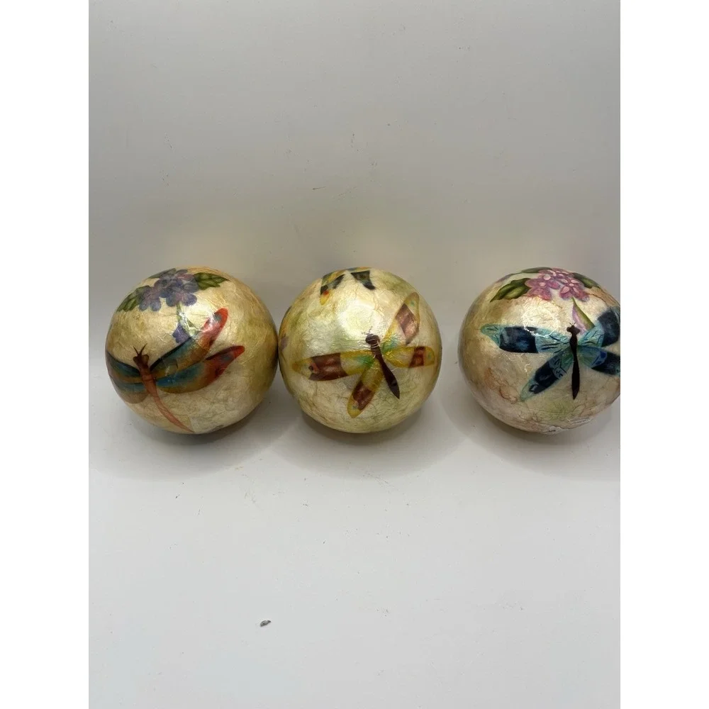 Set Of 3 Dragonfly Paper Machete‎ Decorative Balls Double Sided 4